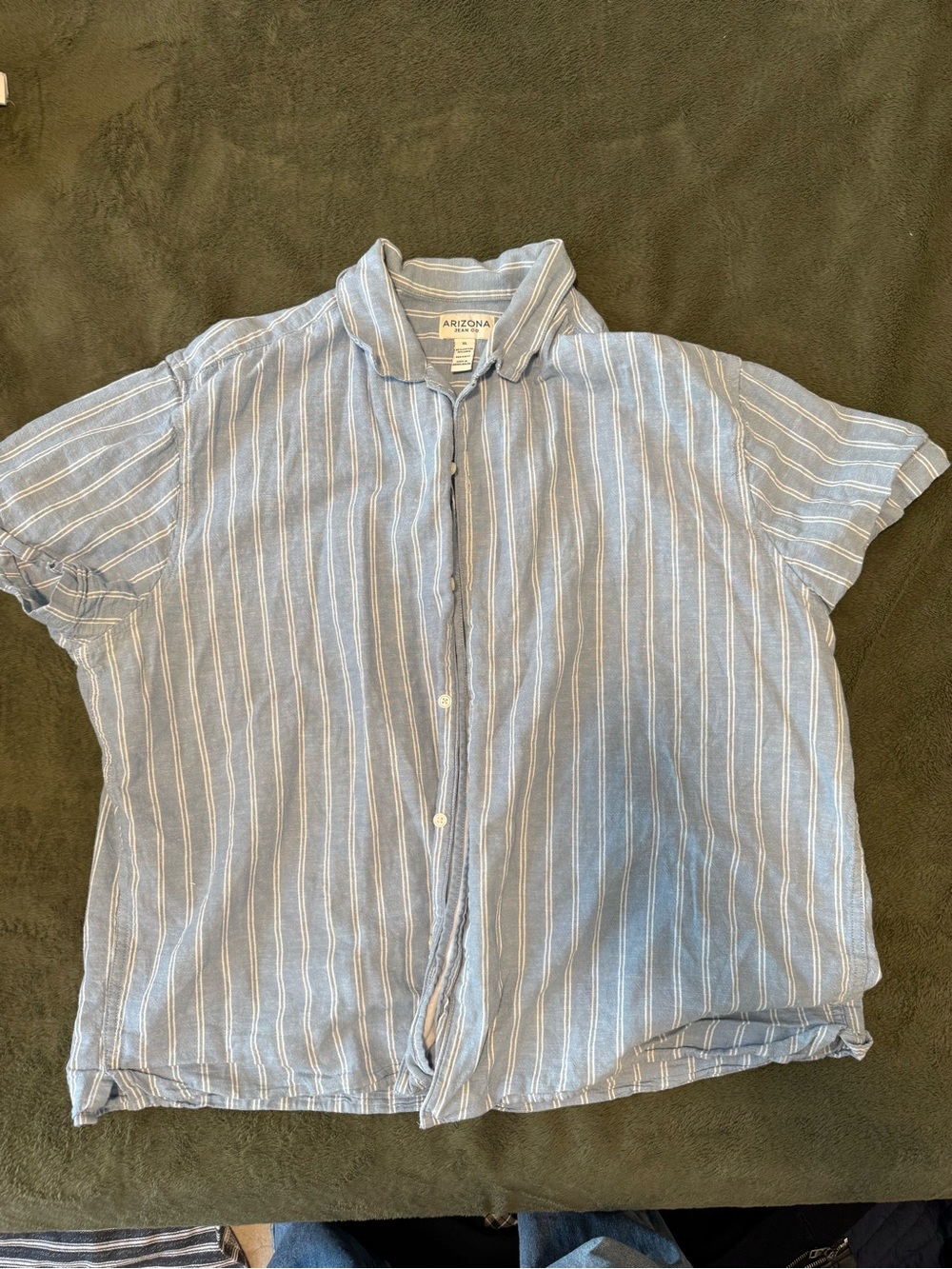 Arizona Jean Company Blue & White Vertical Stripe Short-Sleeve Button-Up